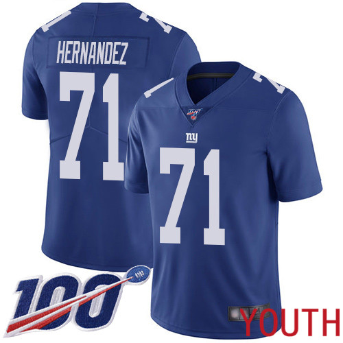 Youth New York Giants #71 Will Hernandez Royal Blue Team Color Vapor Untouchable Limited Player 100th Season Football NFL Jersey